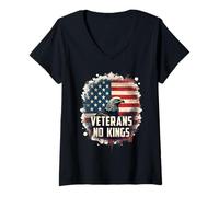 Womens Veterans No Kings American Flag Patriot Protests Vintage V-Neck T-Shirt