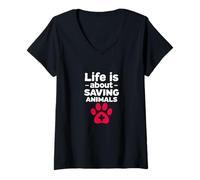 Womens Veterinarian Vet Tech Assistant Life is About Saving Animals V-Neck T-Shirt