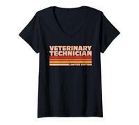 Women's Veterinary Technician Retro Sunrise V-Neck T-Shirt