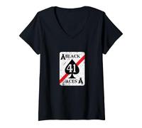Women's VFA-41 Black Aces Fighter Squadron Vintage Veterans Day Xmas V-Neck T-Shirt