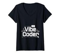 Womens Vibe Coder Software Programmer Developer Coding - V-Neck T-Shirt