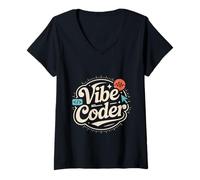 Womens Vibe Coder Software Programmer Developer Coding V-Neck T-Shirt