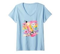 Women's Vibrant Art Pencil Creative Student Teacher Design V-Neck T-Shirt