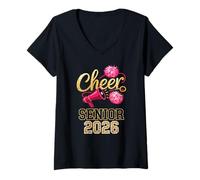 Womens Vibrant Cheer Senior 2026 Jump Camp Seniors Pompom Captain V-Neck T-Shirt