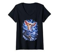 Women's Vibrant Chihuahua Portrait Thunder Mountain Landscape V-Neck T-Shirt