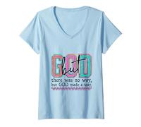 Women's Vibrant Faith Overcomes Obstacles Christian Design V-Neck T-Shirt