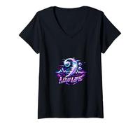 Women's Vibrant Glitch Bass Clef Electronic Music Art V-Neck T-Shirt