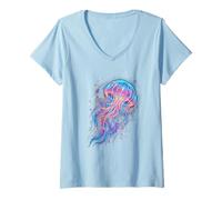 Women's Vibrant Glowing Jellyfish V-Neck T-Shirt
