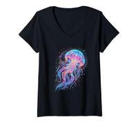 Women's Vibrant Glowing Jellyfish V-Neck T-Shirt