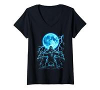 Women's Vibrant Gorilla Moon Lightning Primate V-Neck T-Shirt