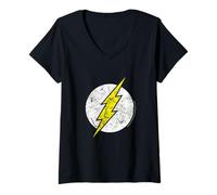 Women's Vibrant Lightning Bolt Hero Symbol Graphic V-Neck T-Shirt