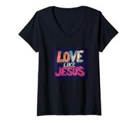 Womens Vibrant Love like Jesus Costume for Man and Woman V-Neck T-Shirt