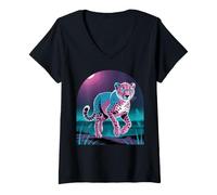 Women's Vibrant Pink & Blue Cheetah Spirit V-Neck T-Shirt