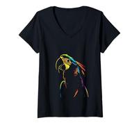 Women's Vibrant Rainbow Macaw Parrot Abstract Art V-Neck T-Shirt