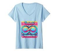 Women's Vibrant Retro Infinity Symbol Limitless Potential Design V-Neck T-Shirt