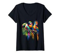 Womens Vibrant Tropical Parrots - Exotic & Colorful Wildlife Art V-Neck T-Shirt