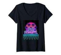 Women's Vice Principal Retro 80s Synthwave Miami Sunset Vibe V-Neck T-Shirt