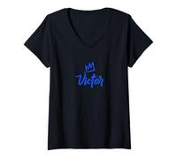 Women's Victor The King/Blue Crown & Name for Men Called Victor V-Neck T-Shirt