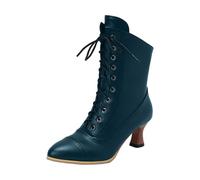 Women's Victorian Boots Mid Calf Lace up Heeled Goth Booties with Side Zip