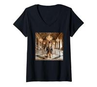 Women's Victorian Cat Gentleman Palace Elegant Classic Interior V-Neck T-Shirt