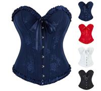 Women's Victorian Corset Top Ladies Floral Jacquard Overbust Basque Bustiers Ruffle Waist Trainer Lace up Boned Bustier Top Chest Support Waist Cincher Push Up Body Shaper Renaissance Shapewear