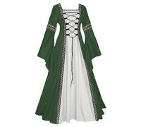 Womens Victorian Dress Halloween Lace-Up Long Sleeve Fairy High Low Gothic Party Cosplay Midi Adult Costume Vampire Medieval Dresses Pirate Outfit Irish Dress, Green, S