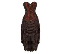 Womens Victorian Dress Halloween Medieval Peasant Sleeveless Off the Shoulder Velvet Gown Party Midi Adult Costume Renaissance Cosplay Gothic Punk Steampunk Pirate Dress, Brown, XXL