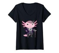 Women's Victorian Gothic Axolotl Aristocrat Character V-Neck T-Shirt