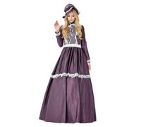 Women's Victorian Purple Gown with Lace Bodice and Matching Bonnet, Elegant Historical Costume for Halloween UK