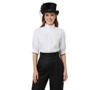 Womens Victorian Renaissance Shirt Tops Stand Collar Half Sleeve Vintage Medieval Peasant Blouse White