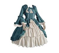 Womens Victorian Rococo Dress Baroque Marie Antoinette Ladies Medieval Renaissance Dresses Bow Multi Layered Corset Dresses Long Sleeve Lolita Retro Court Gown Dress Ladies Halloween Costume