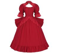 Women's Victorian Rococo Dress Halloween Renaissance Long Sleeve Women Gothic Punk Medieval Costume Midi Adult Ladies Dresses Vampire Cosplay Lolita Irish Dress, Red, M
