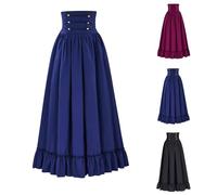 Women's Victorian Ruffles Skirt UK Deals, Ladies High Waist Tunic Skirts Renaissance Maxi Skirt Medieval Vintage Dress Steampunk Dress Pleated Swing Gowns Halloween Carnival Party Dresses S-3XL Black