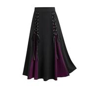 Womens Victorian Skirt High Waist Medieval Maxi Skirt Ladies Gothic Pleated Skirt Fancy Dress Vintage Steampunk Skirts, Halloween Party Costume Lace Up A-line Skirts Goth Dress for Women UK Purple
