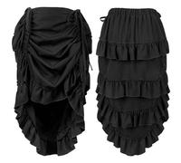 Women's Victorian Steampunk Skirt Lace Layered Pirate Costume Burlesque Ruffle High Low Cake Skirt Gothic Vintage Outfits Renaissance Medieval Halloween Costumes Black M