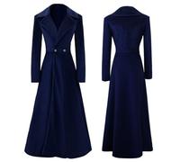 Women's Victorian Steampunk Tailcoat Double Breasted Long Trench Coat Medieval Vintage Trench Coat, Dark Blue-2, L
