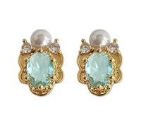 Women's Victorian style crystal earrings, floral retro artistic style oval sea blue treasure earrings, suitable for gifting to lovers and friends
