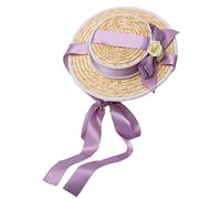 Women's Victorian Style Straw hat with Bow and Flower (Purple)
