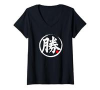 Womens “Victory” Japanese Kanji Word Graphic V-Neck T-Shirt