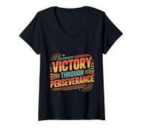 Women's Victory Through Perseverance Drive Mindset Success - V-Neck T-Shirt
