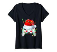 Womens Video Game Controller Christmas Pajamas Santa Gamer Boys V-Neck T-Shirt