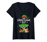 Womens Video Game Elf Christmas Family Elf Squad Xmas Girls Women V-Neck T-Shirt