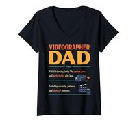 Women's Videographer Dad Camera Filmmaker Video Creator Father Day V-Neck T-Shirt