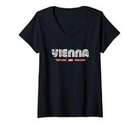 Womens Vienna Austria 70s 80s Retro Type Flag Graphic V-Neck T-Shirt