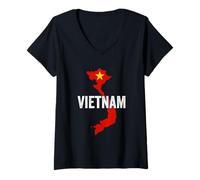 Womens Vietnam Flag and Map - Vintage Vietnamese Roots V-Neck T-Shirt