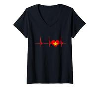 Womens Vietnam Heart Vietnamese Heartbeat ECG Pulse Vietnamese V-Neck T-Shirt