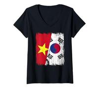 Womens Vietnam South Korea Half Flag Vietnamese South Korean Jersey V-Neck T-Shirt