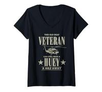 Womens Vietnam Veteran Helicopter Pilot - Hear A Huey A Mile Away V-Neck T-Shirt