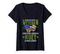 Womens Vietnam Veteran Helicopter Pilot - Hear A Huey A Mile Away V-Neck T-Shirt