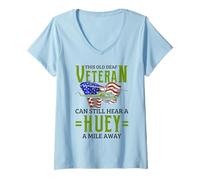 Womens Vietnam Veteran Helicopter Pilot - Hear A Huey A Mile Away V-Neck T-Shirt